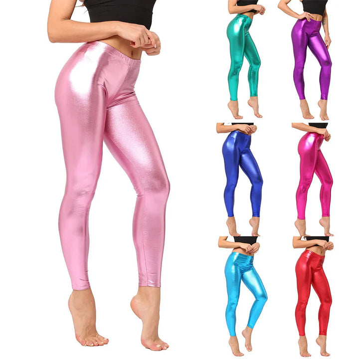 Shiny Women Metallic Sports Leggings Bright Pencil Pant Fitness