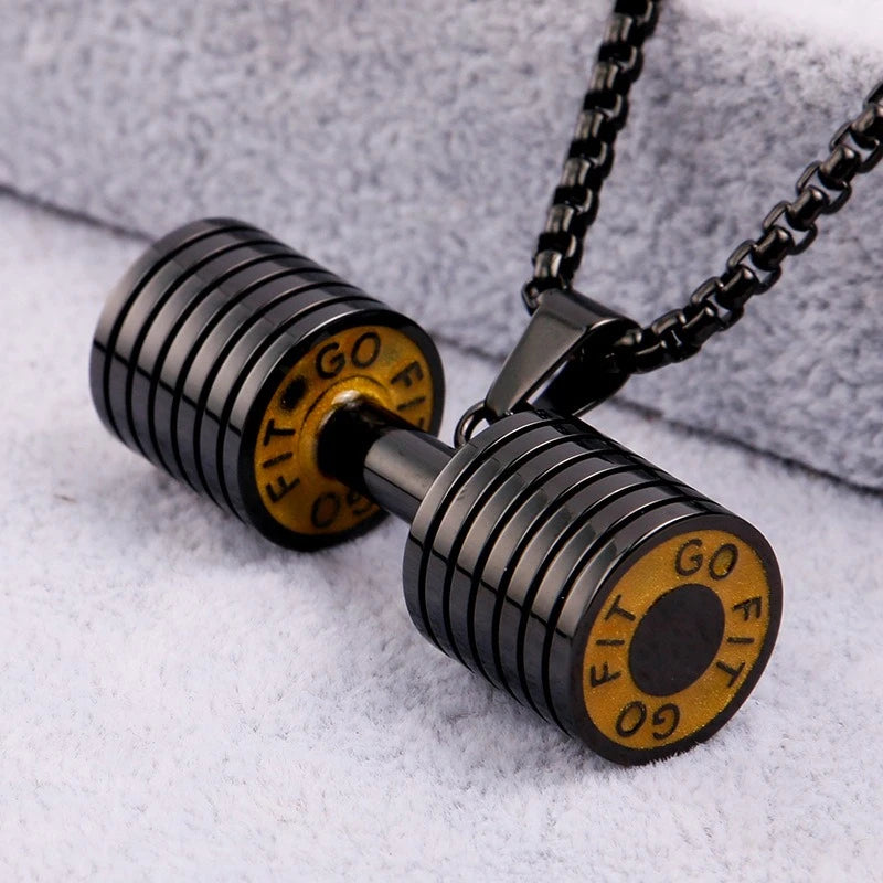 Titanium Steel Dumbbell Pendant Fitness Equipment Barbell Necklace Domineering Muscle Men's Fitness Leisure Sports Jewellery Gift