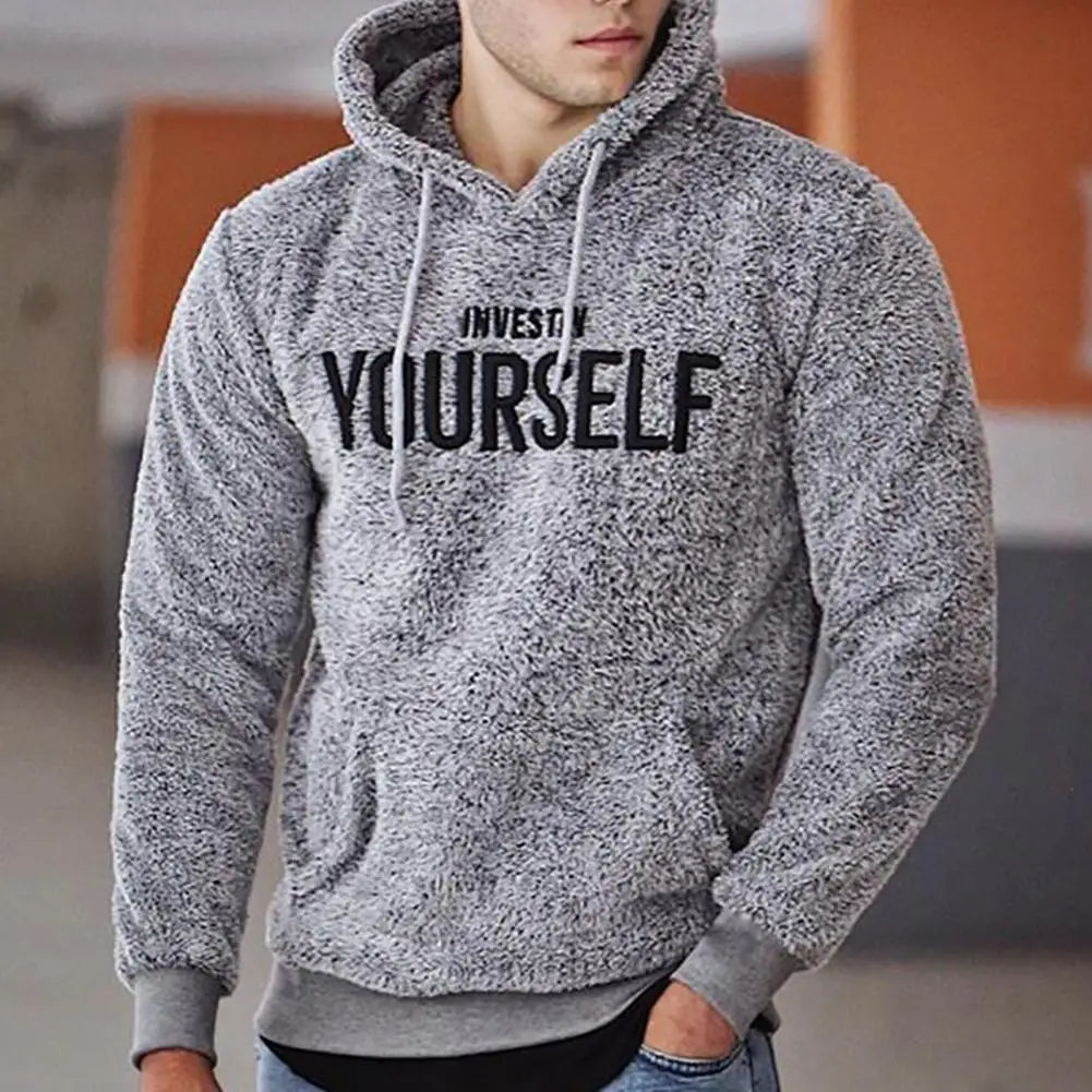 Hoodie Letters Embroidery Warm Pullover Men Long Sleeve Pockets Hooded Sweatshirt Fleece Casual Sweatshirts For Spring/Autumn