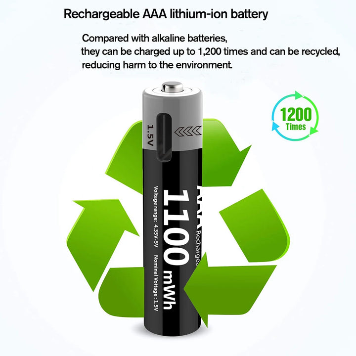 MATOV Li-ion AAA and AA Rechargeable Batteries USB Lithium-ion 3400mWh 1.5V AA Rechargeable Batteries+1100mWh 1.5V AAA Battery