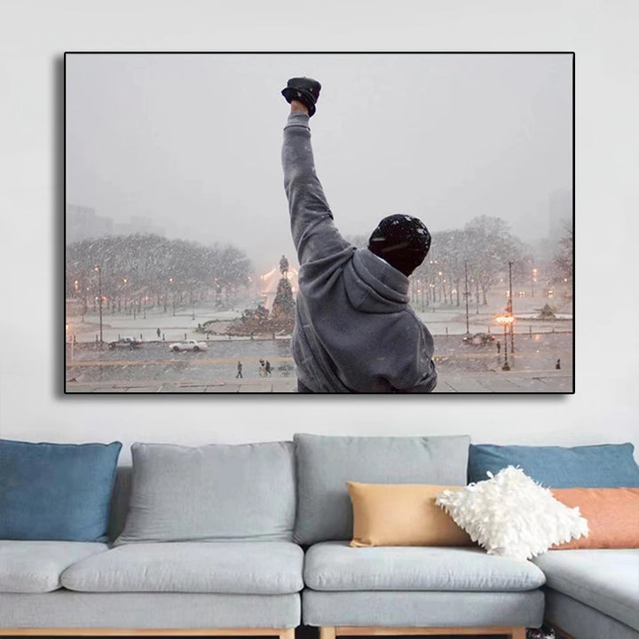 Black and White Rocky Balboa Boxing Wall Art Canvas Painting