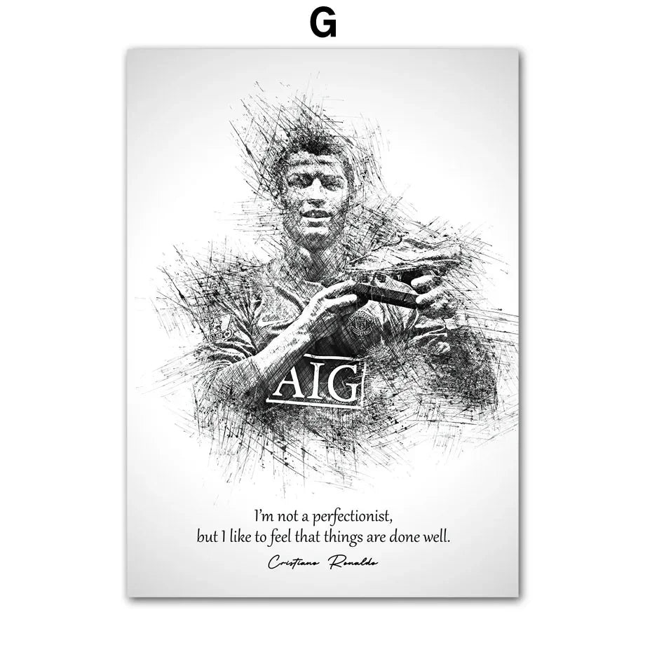 Black White Best FIFA Player Cristiano Ronaldo Nordic Posters And Prints Wall Art Canvas Painting Home Decoration Pictures Club