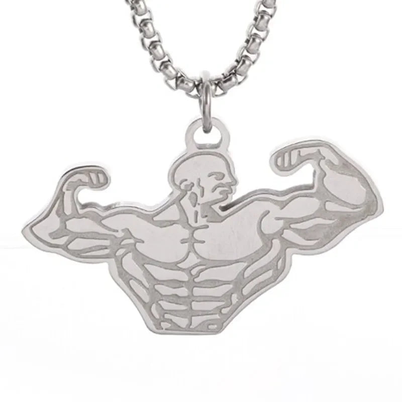 Bodybuilding Arm Muscle Man Statue Pendant Men's Sports Fitness Necklace Men's Gym Leisure Pendant Accessories Jewellery