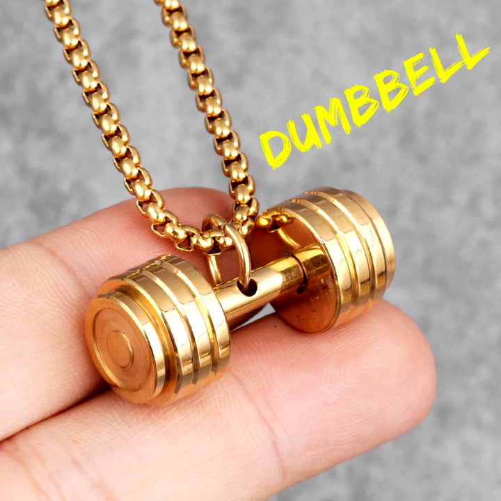 Dumbbell Men Necklaces 316L Stainless Steel Go Fit Pendant Fitness Muscles Bodybuilding Chain Punk Rock for Rider Jewellery Gift