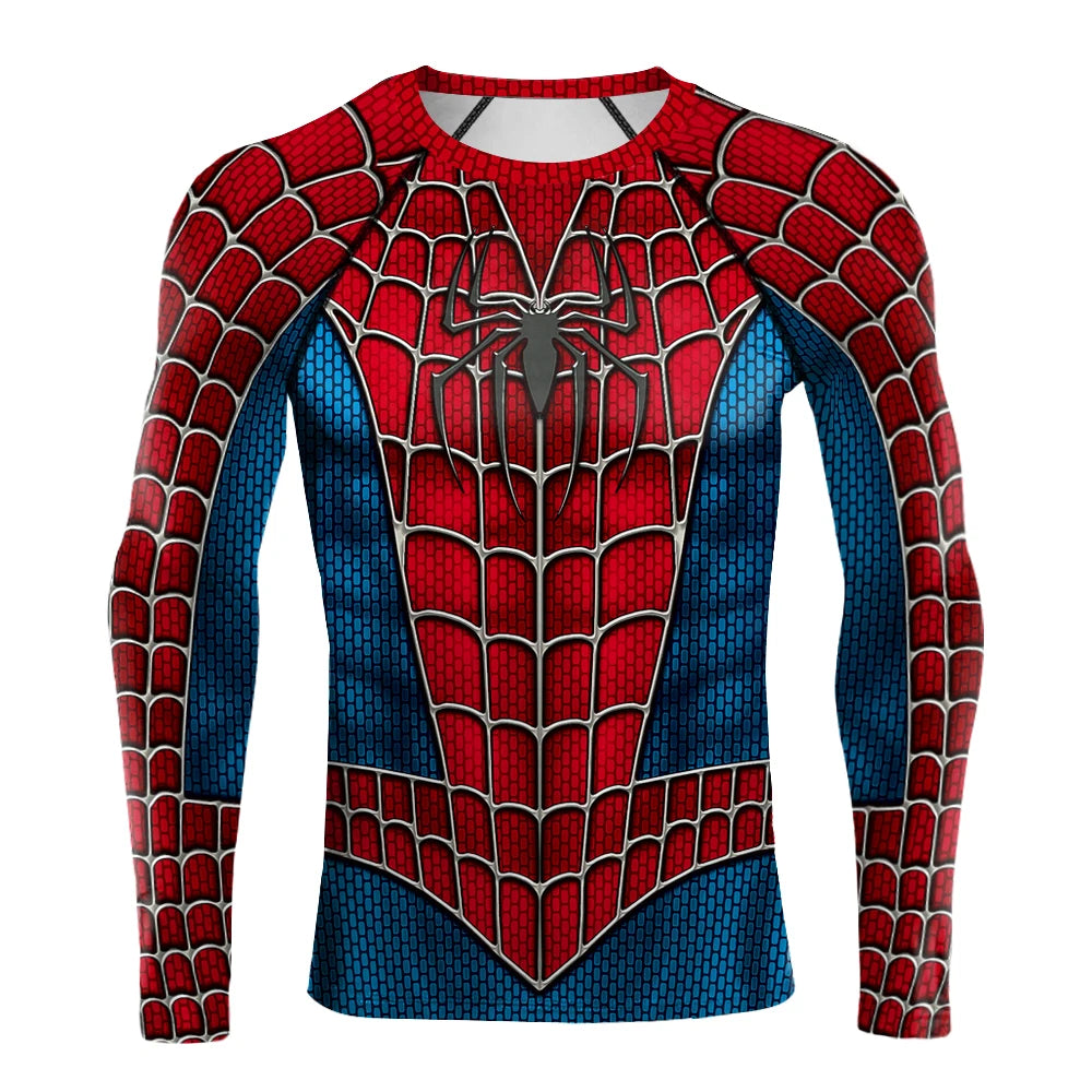 Compression Shirts for Men Long Sleeve Comics Spider Cosplay T-Shirt Superhero Top Elastic Fitness Sportwear Halloween Clothes