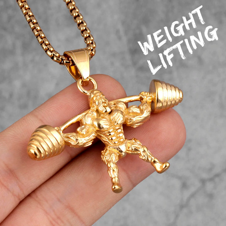 Dumbbell Men Necklaces 316L Stainless Steel Go Fit Pendant Fitness Muscles Bodybuilding Chain Punk Rock for Rider Jewellery Gift