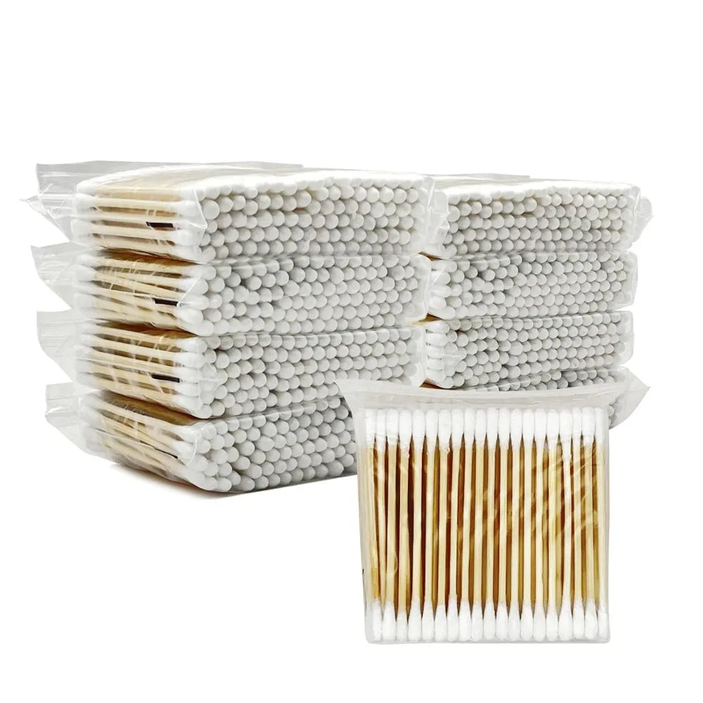 100Pcs 100% Cotton Cotton Swabs Chlorine-Free Cotton Buds Cotton Swab Ear Stick Hypoallergenic Wooden Q-Tip Daily Cleaning