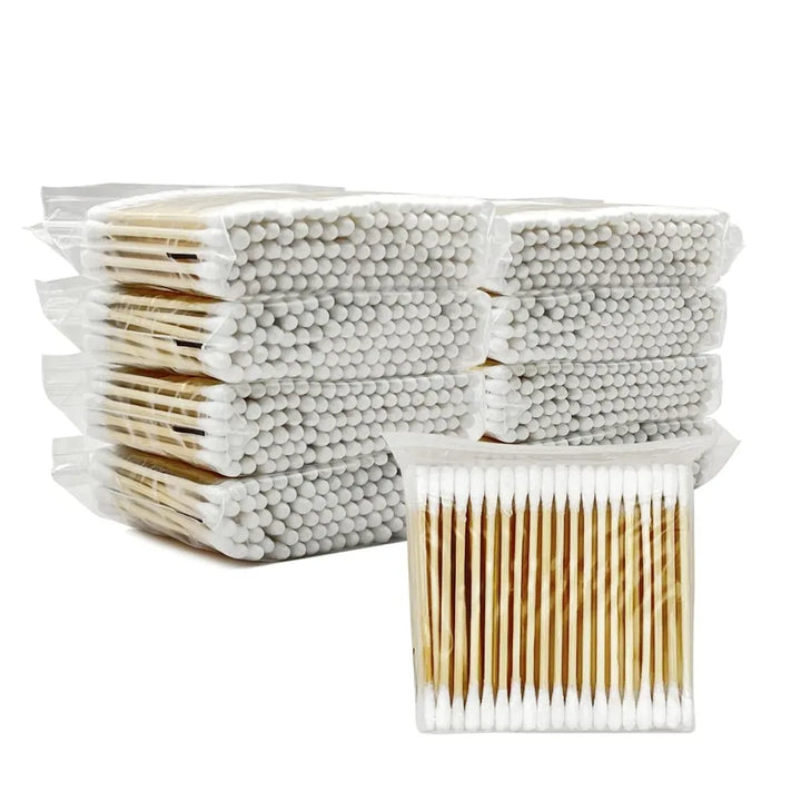 100Pcs 100% Cotton Cotton Swabs Chlorine-Free Cotton Buds Cotton Swab Ear Stick Hypoallergenic Wooden Q-Tip Daily Cleaning