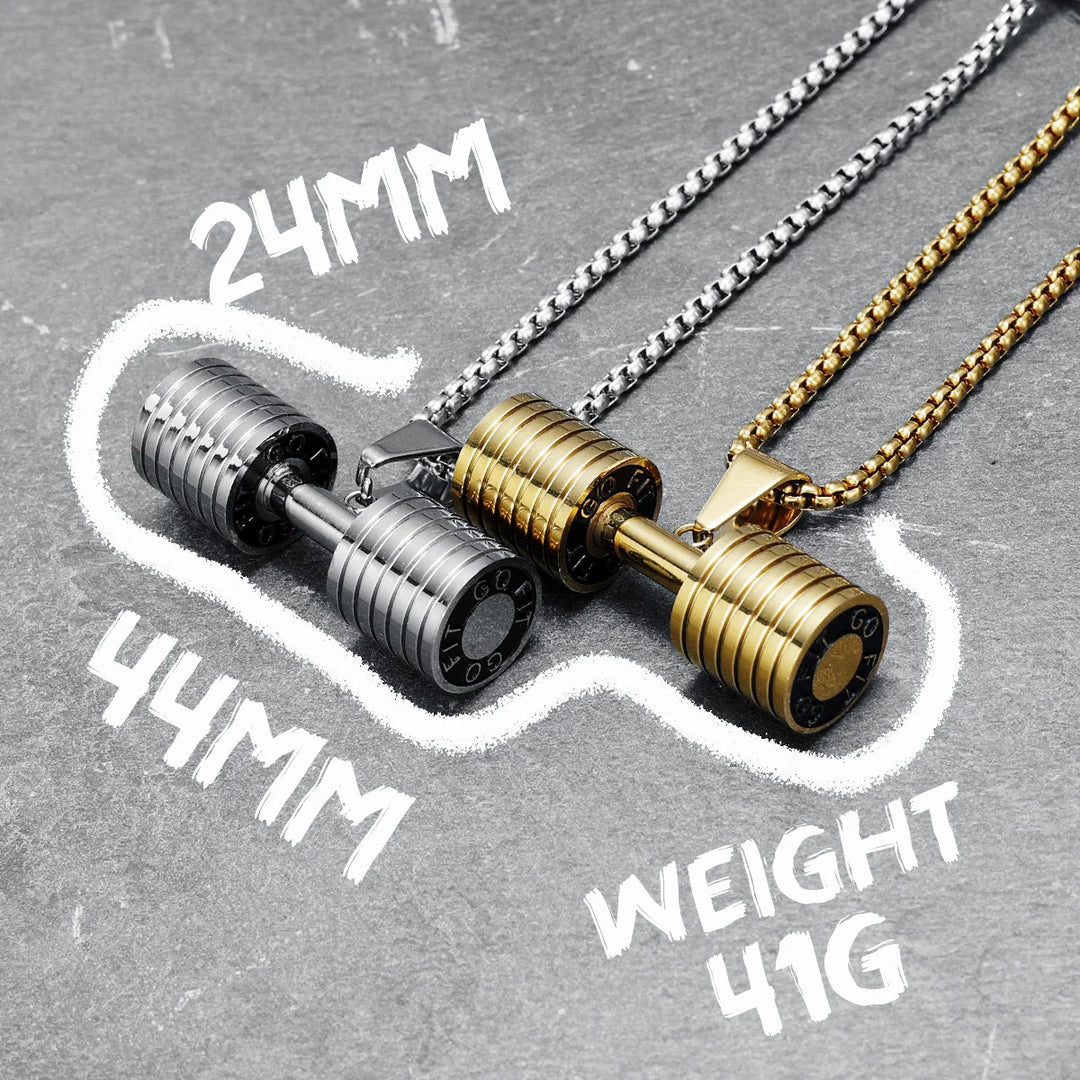 Dumbbell Men Necklaces 316L Stainless Steel Go Fit Pendant Fitness Muscles Bodybuilding Chain Punk Rock for Rider Jewellery Gift