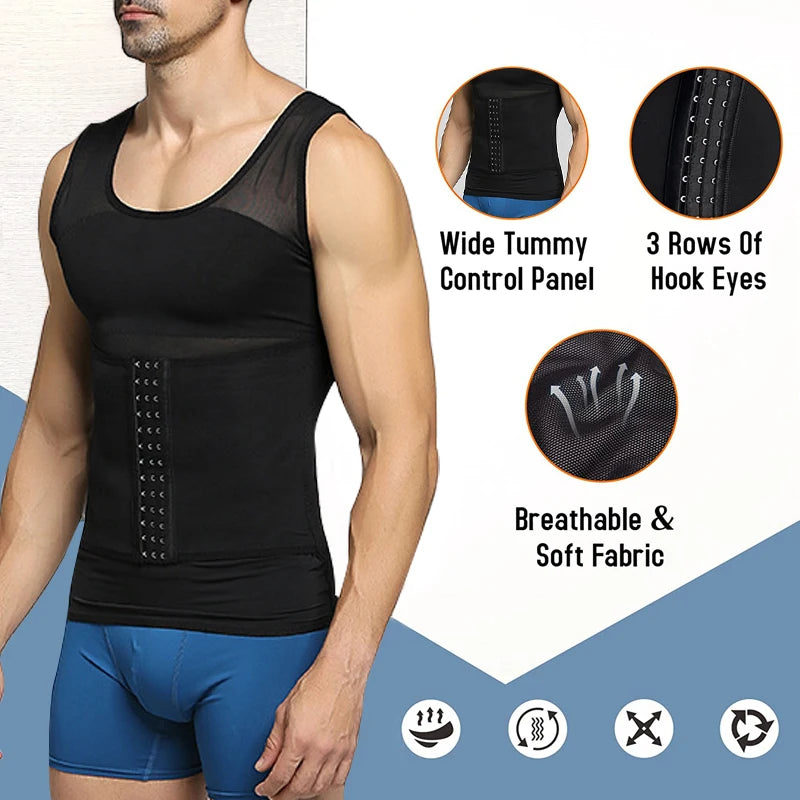 Mens Compression Vest Slimming Body Shaper Shirt Tummy Control Fitness