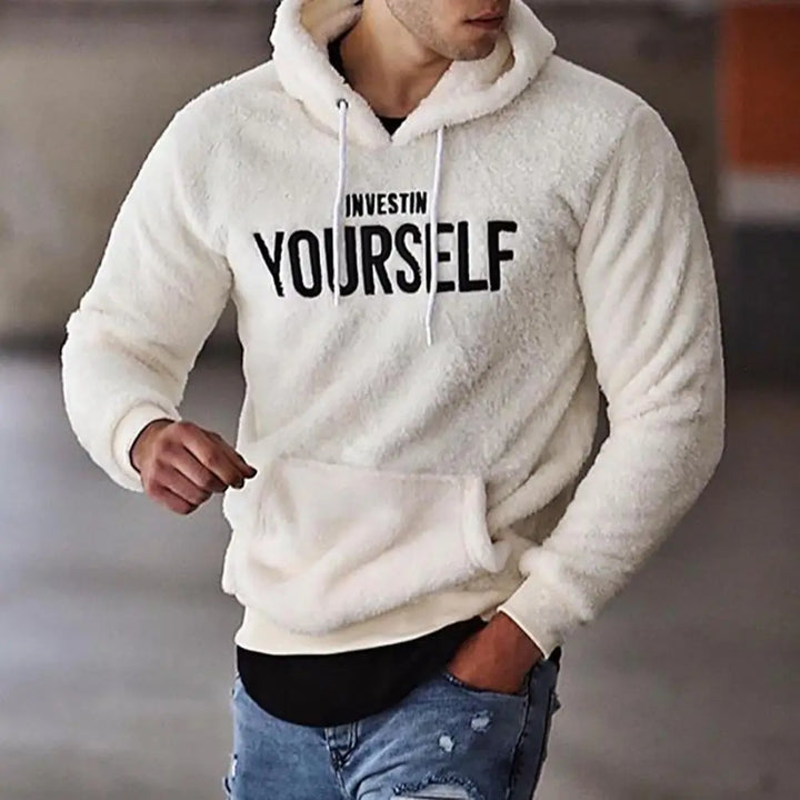 Hoodie Letters Embroidery Warm Pullover Men Long Sleeve Pockets Hooded Sweatshirt Fleece Casual Sweatshirts For Spring/Autumn