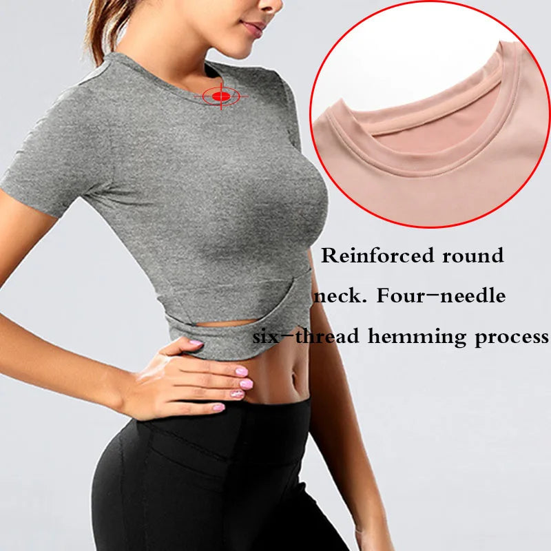 Aiithuug Sexy Waist Yoga Short Sleeve Crisscross Waist Breathable Gym