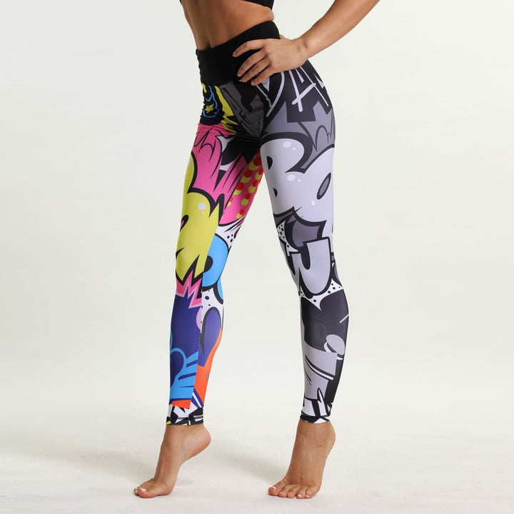 SVOKOR Cartoon Painted Leggings Women Graffiti Push Up Fitness