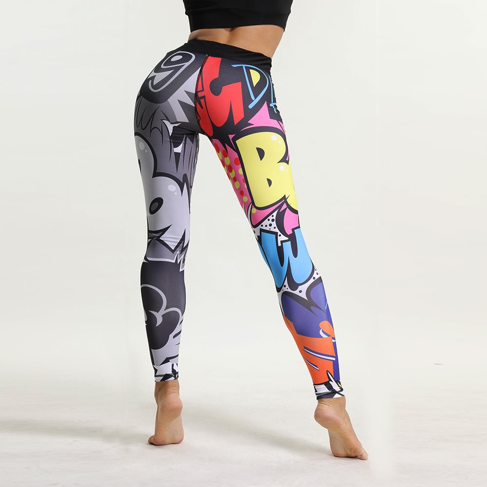 SVOKOR Cartoon Painted Leggings Women Graffiti Push Up Fitness