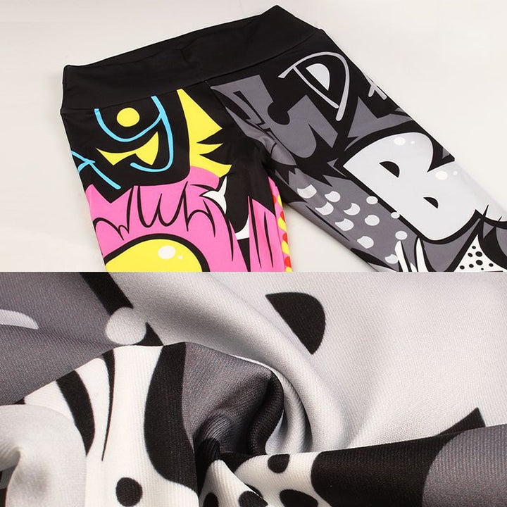 SVOKOR Cartoon Painted Leggings Women Graffiti Push Up Fitness