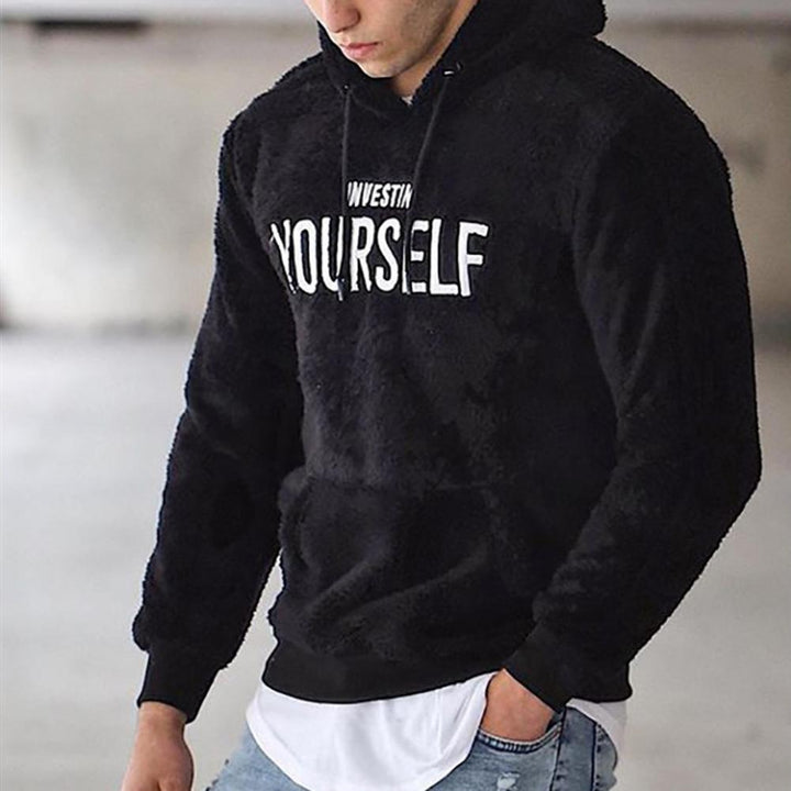 Hoodie Letters Embroidery Warm Pullover Men Long Sleeve Pockets Hooded Sweatshirt Fleece Casual Sweatshirts For Spring/Autumn