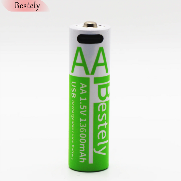 Bestely 1.5V 13600mAh USB AA Lithium ion Rechargeable Battery, Fast Charging Li-ion Akku  , 2000 Cycle with USB- C Port Cables