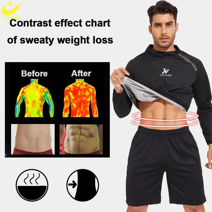 LAZAWG Sauna Jacket for Men Weight Loss Top Sweat Fat Burning Fitness