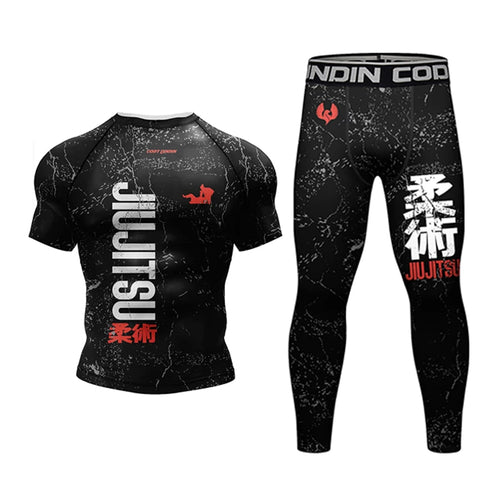 New Jiu Jitsu Rashguard MMA T-shirt +Pants For Men 4PCS/Set Brazilian