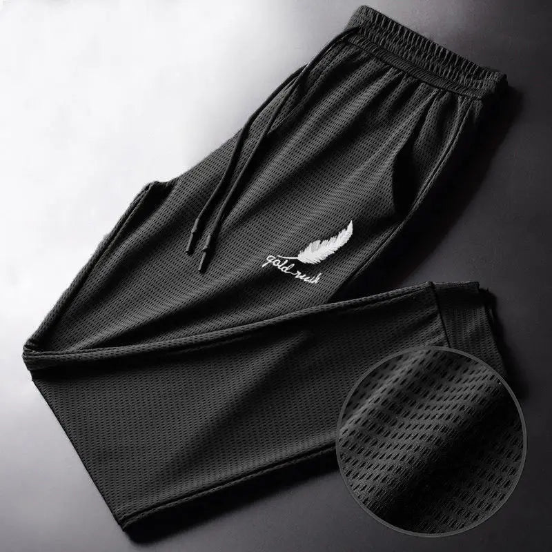 Men's Summer Ice Silk Pants Mesh Thin Breathable Casual Quick Dry