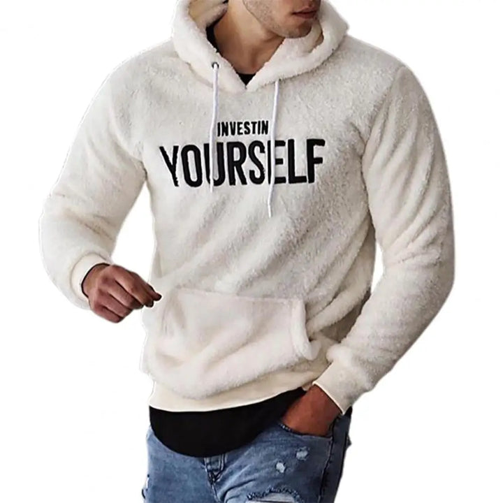 Hoodie Letters Embroidery Warm Pullover Men Long Sleeve Pockets Hooded Sweatshirt Fleece Casual Sweatshirts For Spring/Autumn