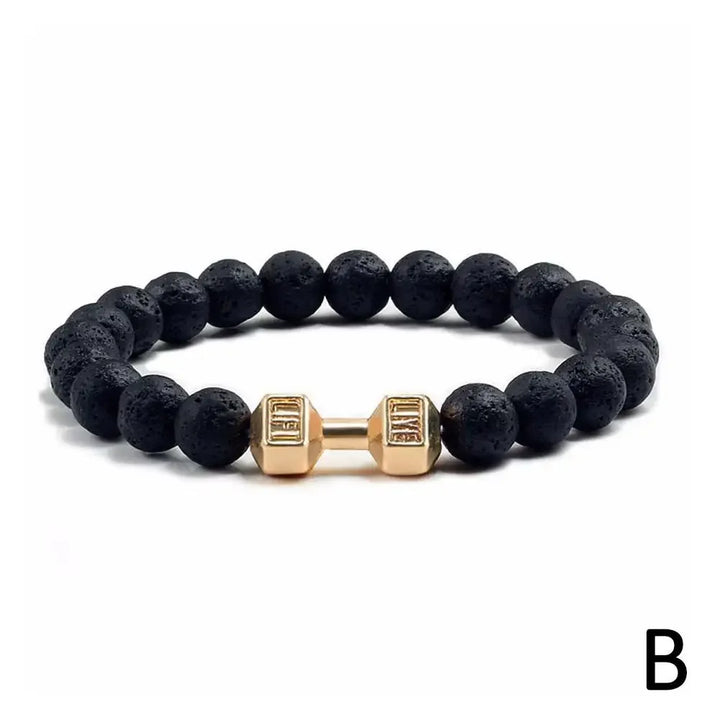 Natural Black Volcanic Lava Stone Dumbbell Bracelet Black Matte Beads Bracelets Fitness Barbell Jewellery Pulseras For Women