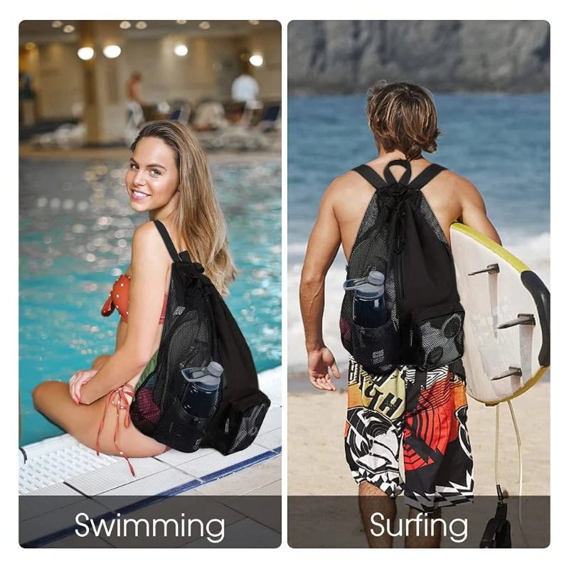 Swim Bag Mesh Drawstring Backpack with Wet Pocket Suitable for