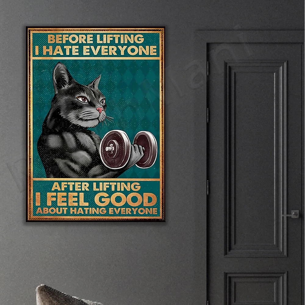 Fitness cat poster, funny cat poster, motivational poster, sports