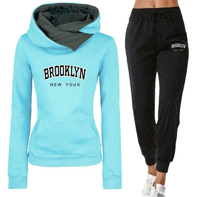 Autumn and Winter Women's Sportswear Fashion Printing Jogging Set Sportswear Pullover Set Hoodie+2 Pieces of Sportswear Pants