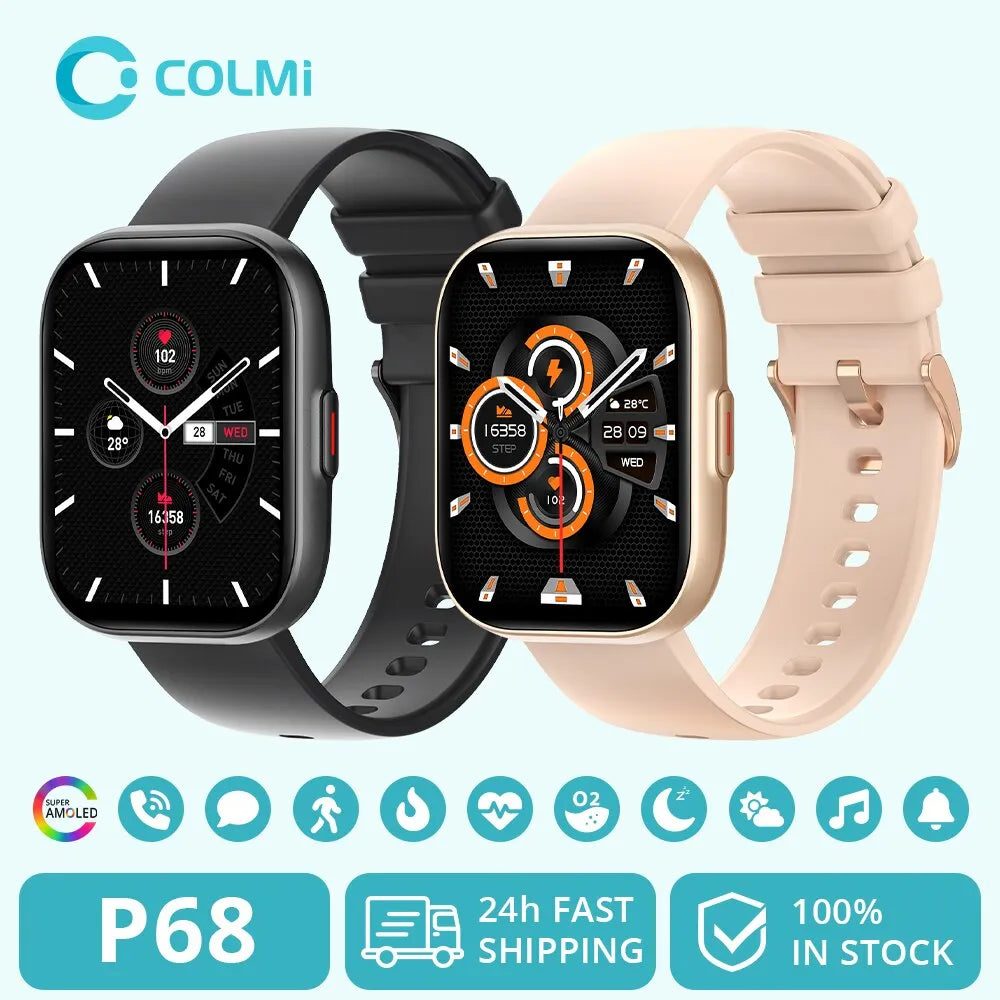COLMI P68 Smartwatch 2.04'' AMOLED Screen 100 Sports Modes 7 Day