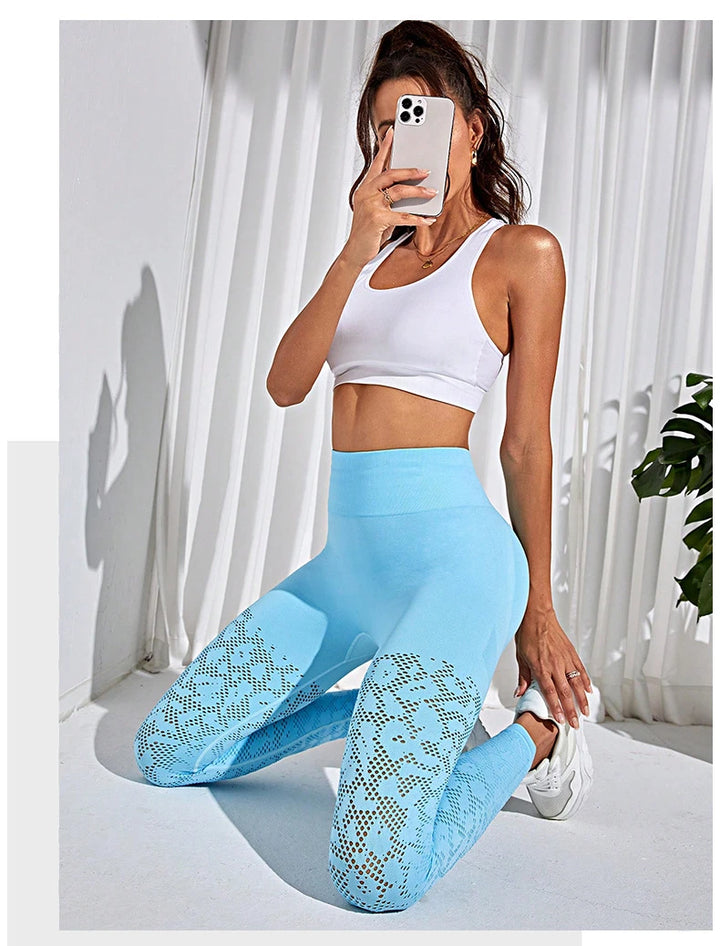 Women Seamless Leggings  Hollow Out Gym Leggings Ladies High Waist