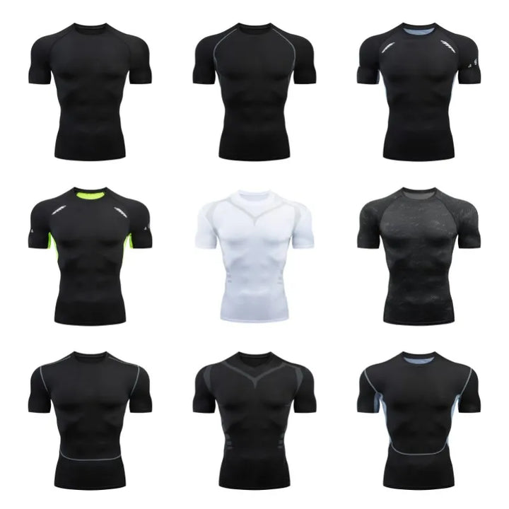 Men Short Sleeve Rash Guard Compression Shirts Quick Dry Fitness