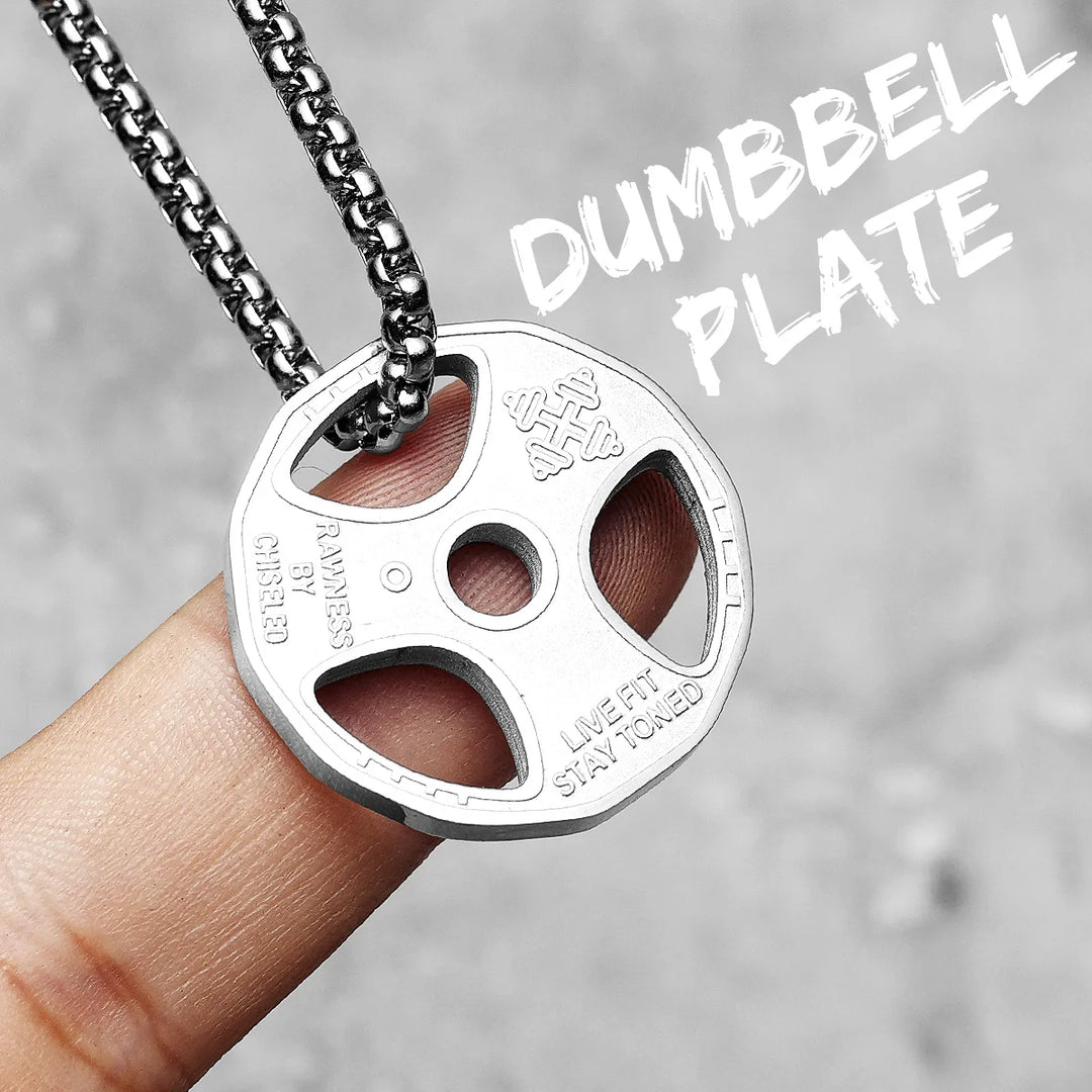 Dumbbell Men Necklaces 316L Stainless Steel Go Fit Pendant Fitness Muscles Bodybuilding Chain Punk Rock for Rider Jewellery Gift