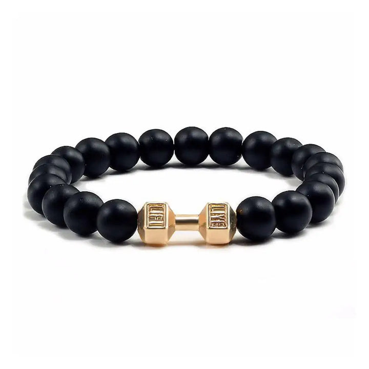 Natural Black Volcanic Lava Stone Dumbbell Bracelet Black Matte Beads Bracelets Fitness Barbell Jewellery Pulseras For Women