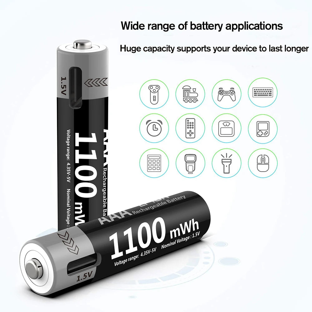 MATOV Li-ion AAA and AA Rechargeable Batteries USB Lithium-ion 3400mWh 1.5V AA Rechargeable Batteries+1100mWh 1.5V AAA Battery