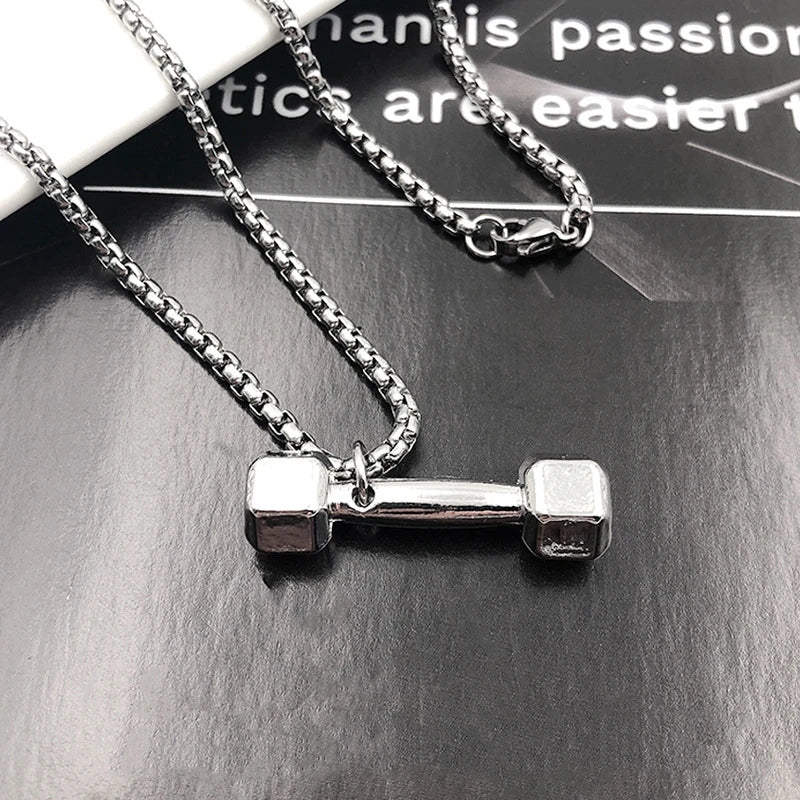 Titanium Steel Dumbbell Pendant Fitness Equipment Barbell Necklace Domineering Muscle Men's Fitness Leisure Sports Jewellery Gift