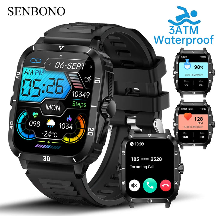 SENBONO Military Smart Watch Men IP68 3ATM Waterproof Outdoor Sports