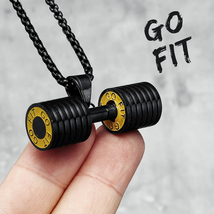 Dumbbell Men Necklaces 316L Stainless Steel Go Fit Pendant Fitness Muscles Bodybuilding Chain Punk Rock for Rider Jewellery Gift