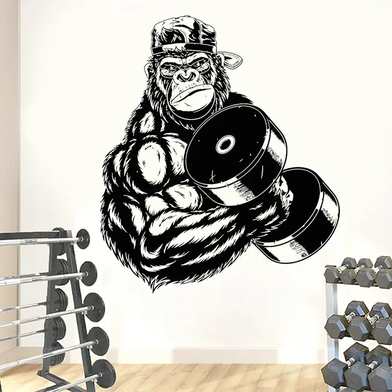 Cool Gorilla Gym Wall Sticker Vinyl Fitness Decal Sign Workout Art