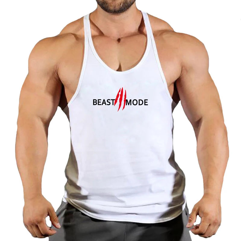 Brand Fitness Clothing Men ’s Cotton Beast Mode Letter Print Tank Top