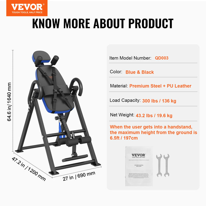 VEVOR Inversion Table Heavy Duty Inversion Table Decompression Back Stretcher Machine Strength Training Equipment with Headrest