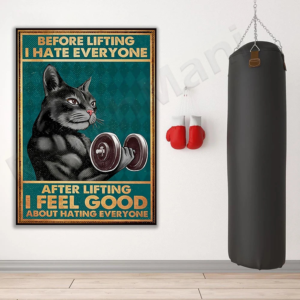 Fitness cat poster, funny cat poster, motivational poster, sports