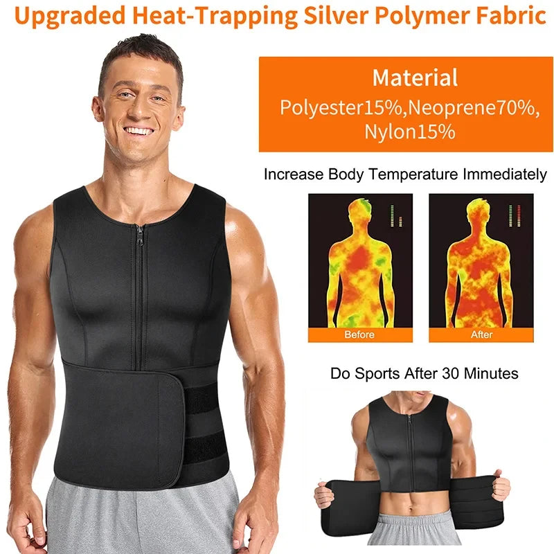 Men's Body Shaper Waist Trainer Sauna Vest Double Belt Sweat Shirt