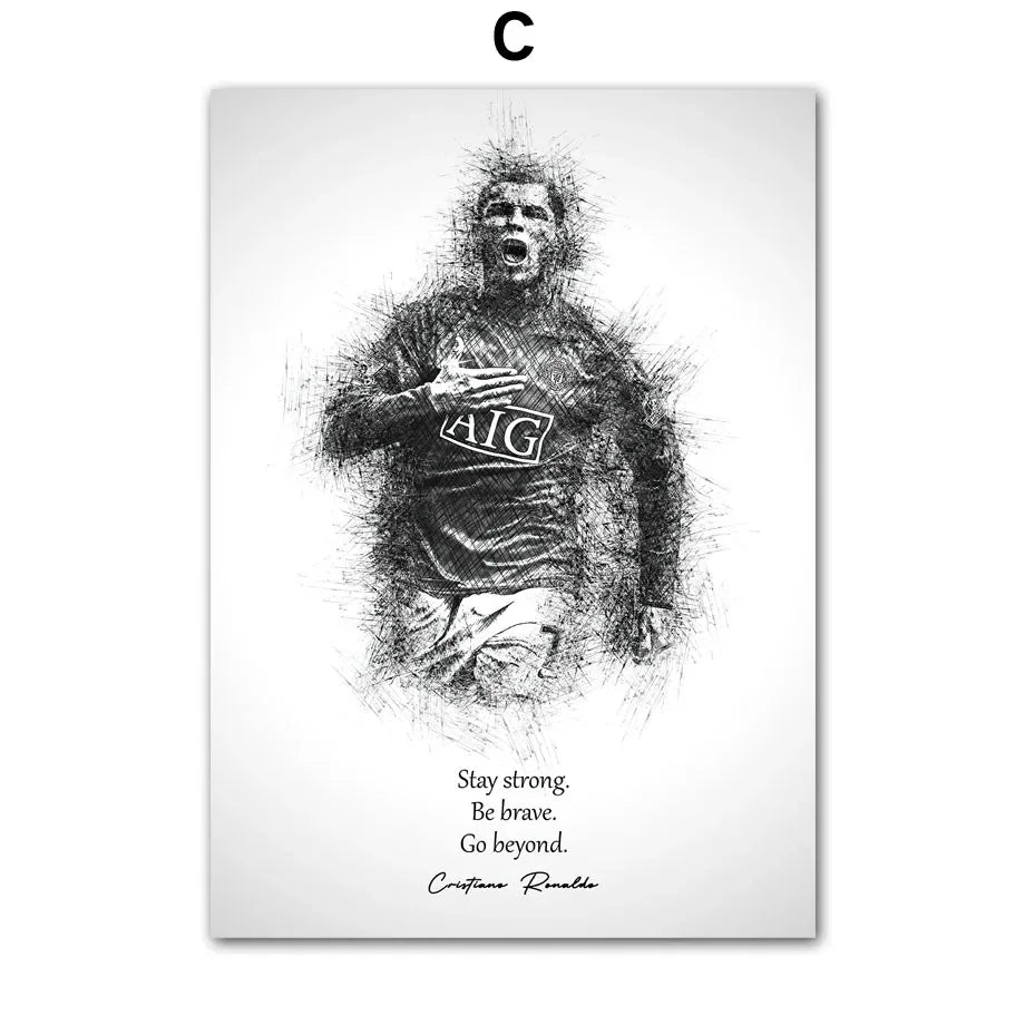 Black White Best FIFA Player Cristiano Ronaldo Nordic Posters And Prints Wall Art Canvas Painting Home Decoration Pictures Club