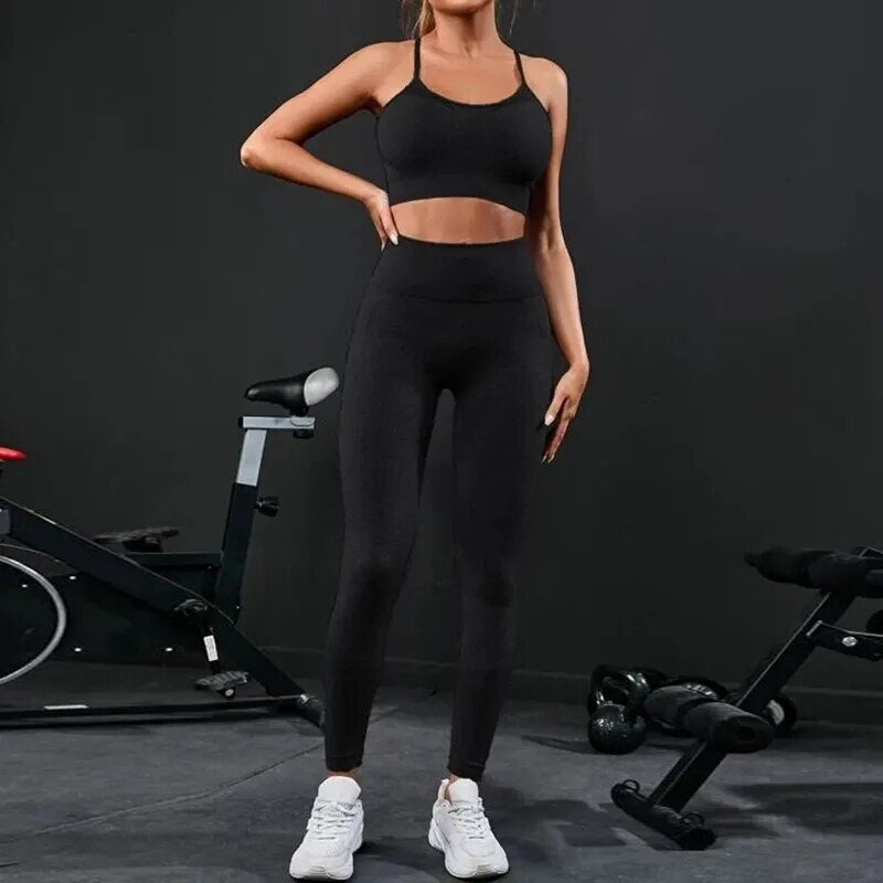 2 Pieces Women's Tracksuit Seamless Yoga Set Workout Sportswear Gym