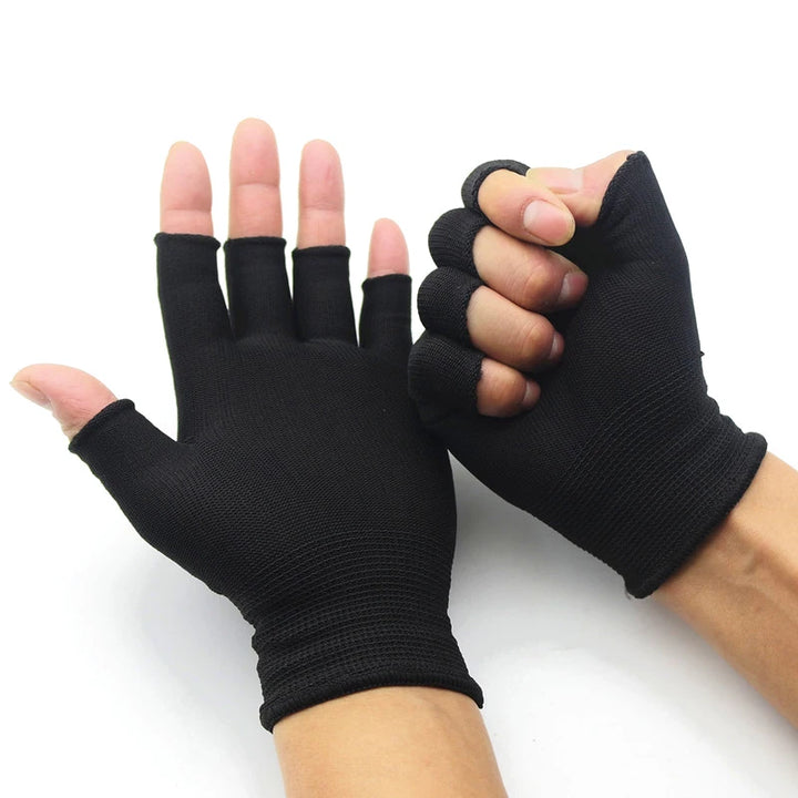 1Pair Black Half Finger Fingerless Gloves For Women And Men Wool Knit Wrist Cotton Gloves Winter Warm Workout Gloves