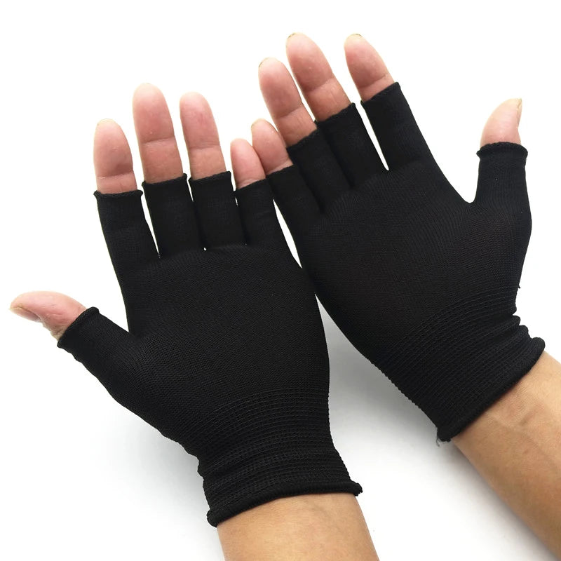 1Pair Black Half Finger Fingerless Gloves For Women And Men Wool Knit Wrist Cotton Gloves Winter Warm Workout Gloves