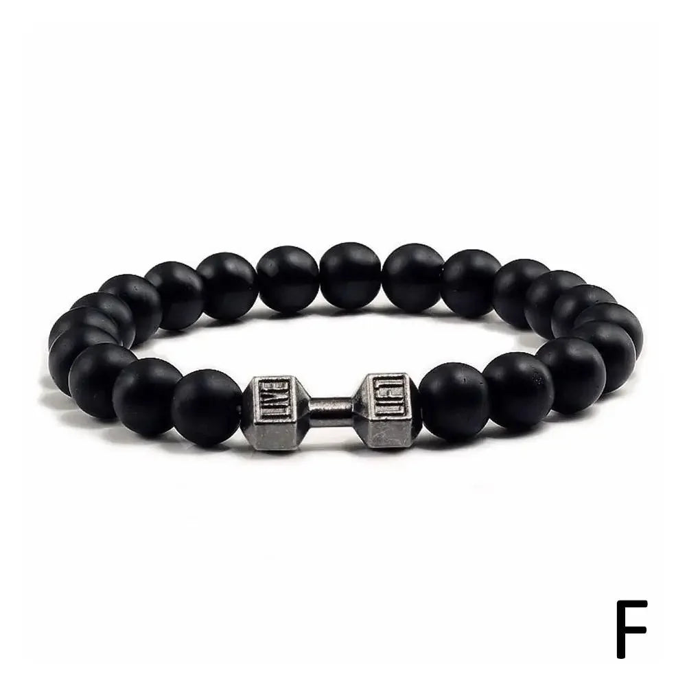 Natural Black Volcanic Lava Stone Dumbbell Bracelet Black Matte Beads Bracelets Fitness Barbell Jewellery Pulseras For Women