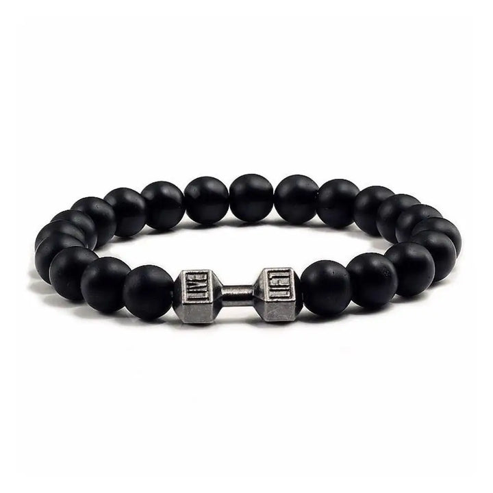 Natural Black Volcanic Lava Stone Dumbbell Bracelet Black Matte Beads Bracelets Fitness Barbell Jewellery Pulseras For Women