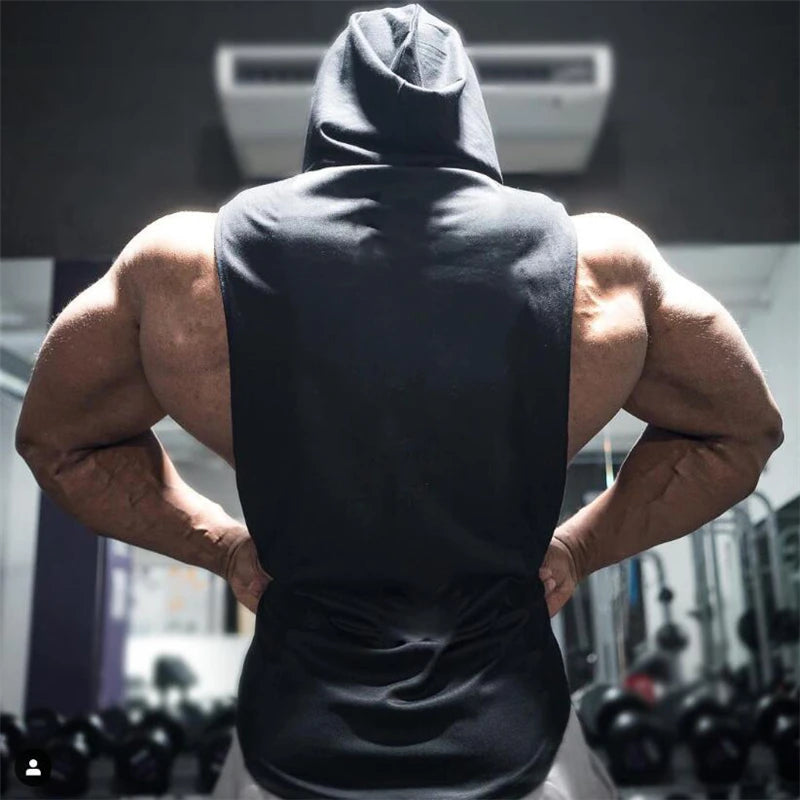 Brand Gyms Clothing Mens Bodybuilding Hooded Tank Top Cotton